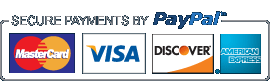 Secure Payments by PayPal. Accepts MasterCard, Visa, American Express, and Discover Card.